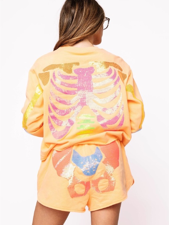 Queen of Sparkles Orange Skeleton Sweatshirt Size S *Damaged* - Picture 6 of 7